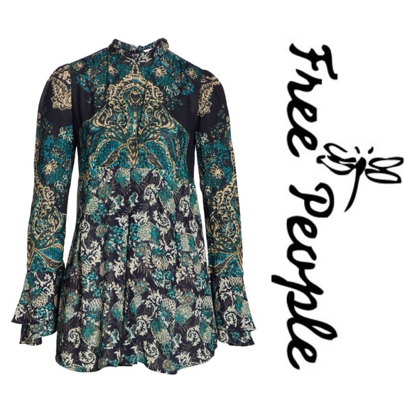 New FP Lady Luck Printed Bell Sleeve Tunic Top - Picture 6 of 8